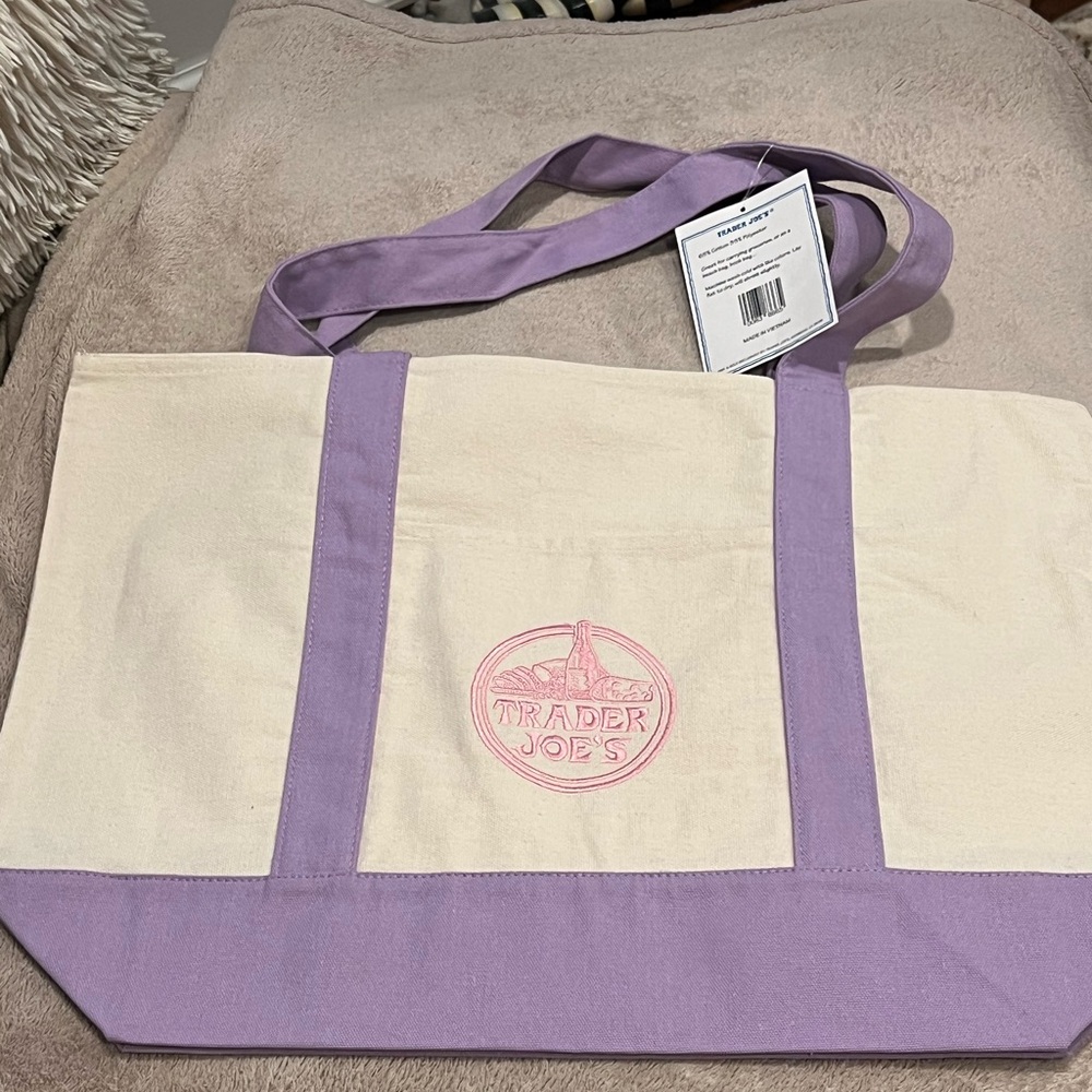 Lavender Accent Canvas Tote - Cream & Lavender
